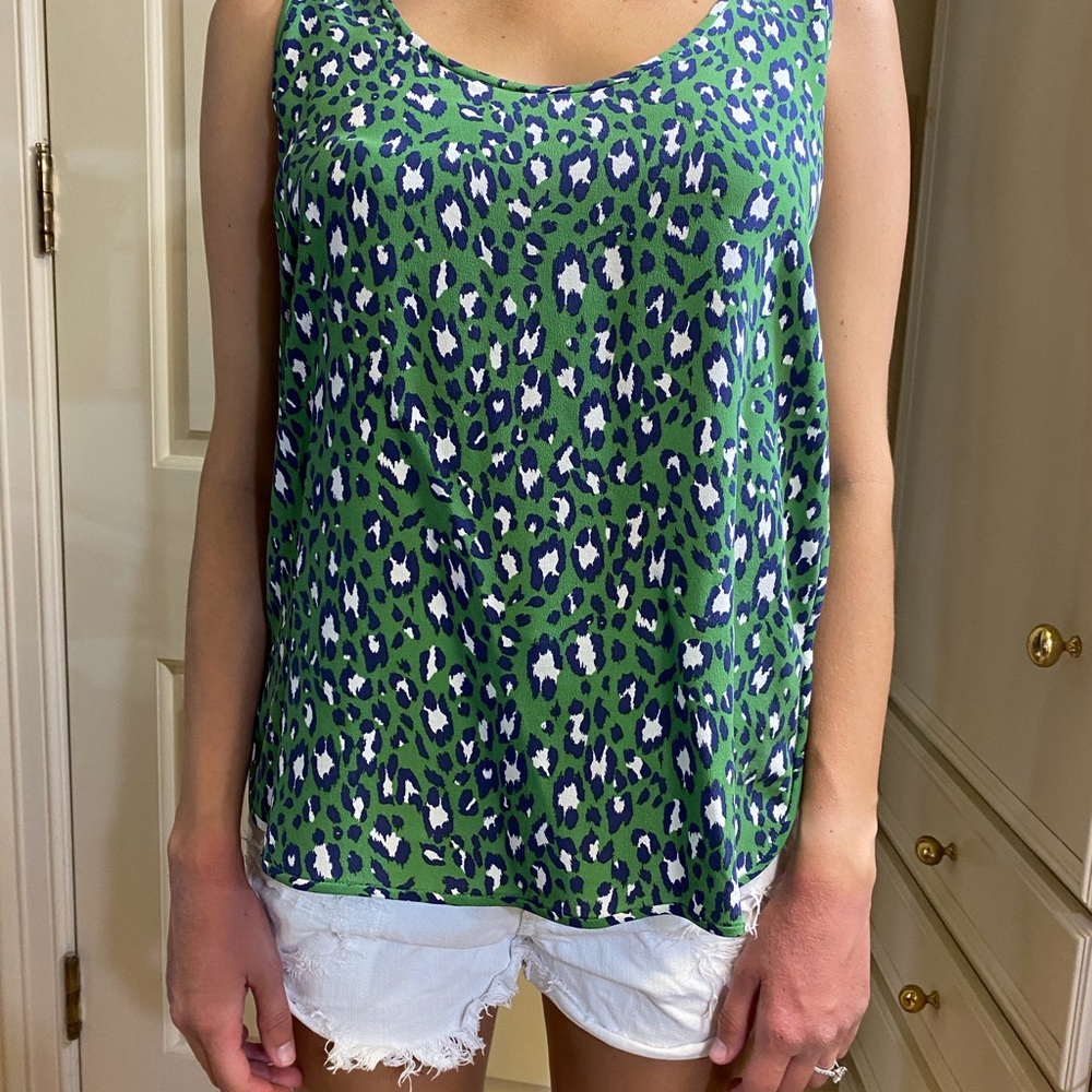 Silk Shell and Navy skirt